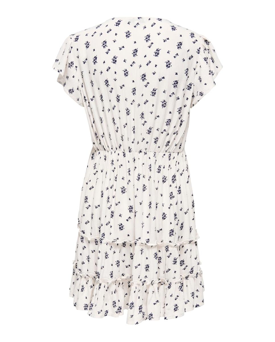 Vestido Curto com Decote em Bico e Fecho de Botões Branco-4