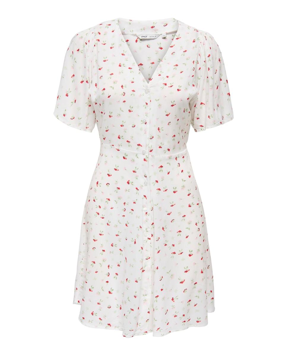 Vestido Mini de Manga Curta com Decote em Bico Branco-3