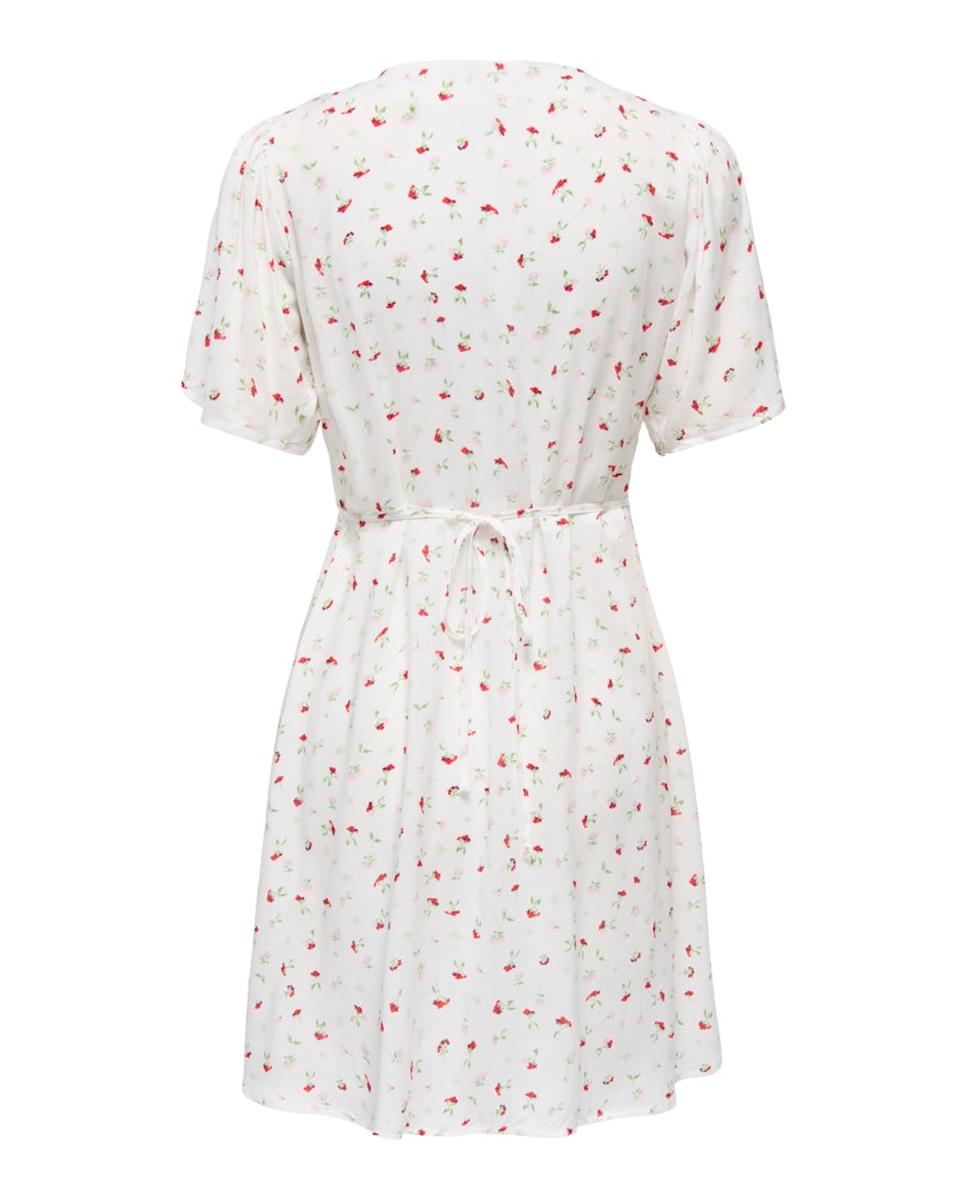 Vestido Mini de Manga Curta com Decote em Bico Branco-4
