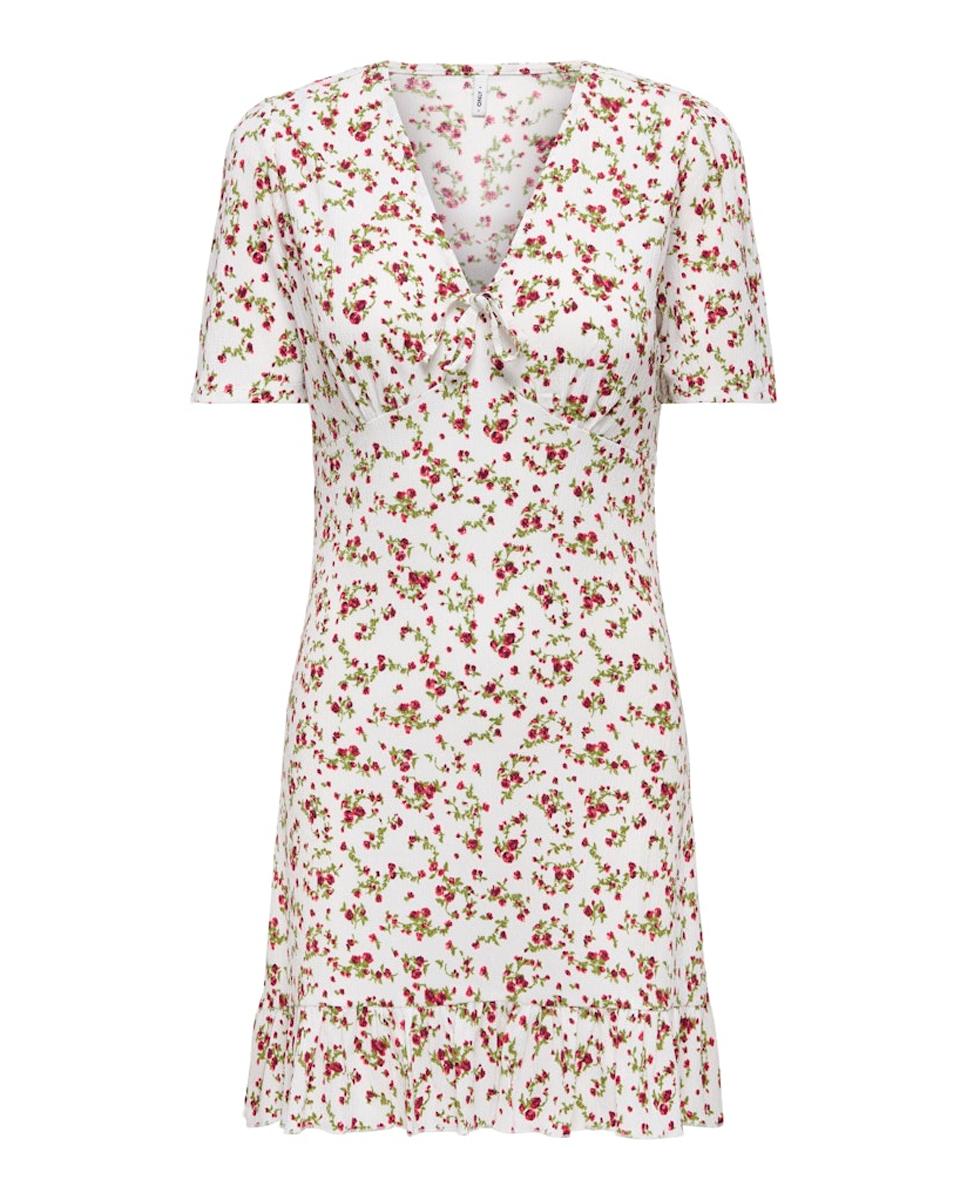 Vestido Curto com Decote em Bico e Laço Branco-3