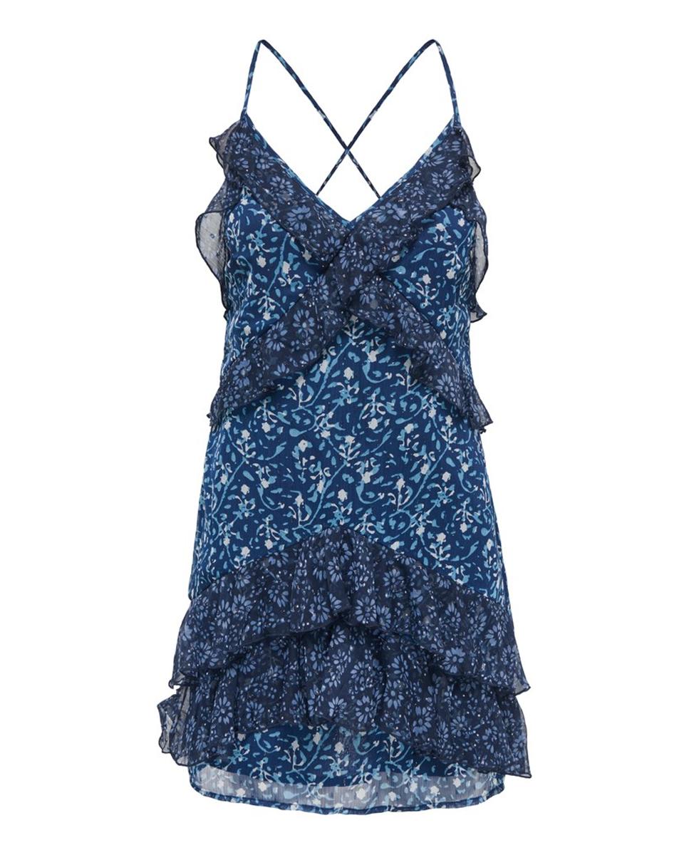 Imagem 0 de Vestido Curto com Decote em Bico e Detalhe de Folhos