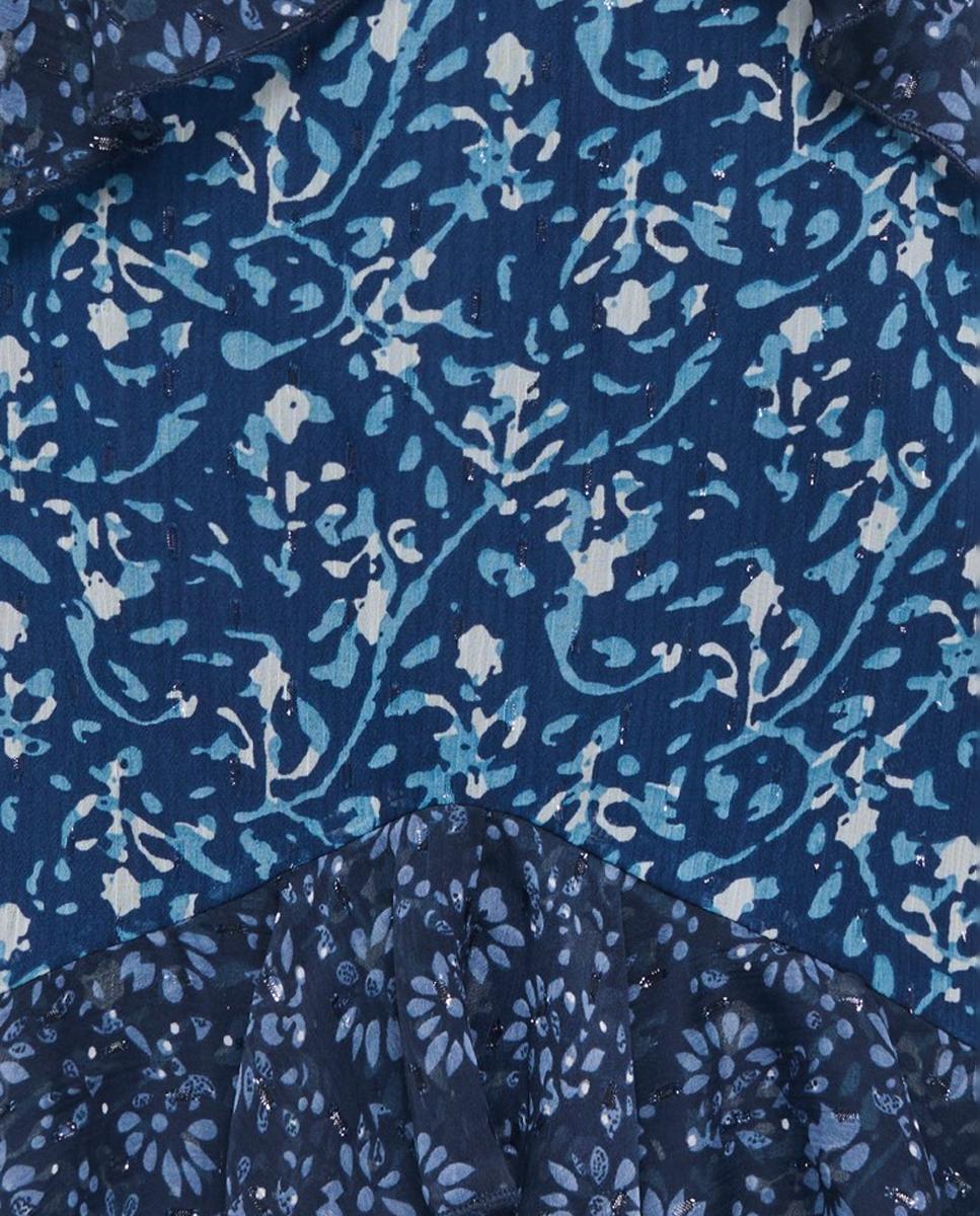 Vestido Curto com Decote em Bico e Detalhe de Folhos Azul-marinho-3