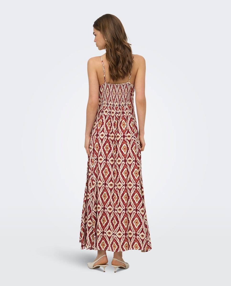 Vestido Comprido de Alças Finas com Decote Redondo Vermelho-2