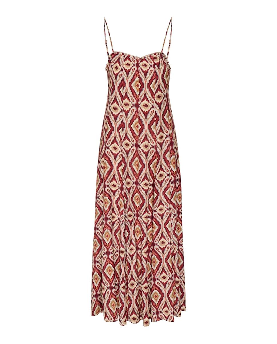 Vestido Comprido de Alças Finas com Decote Redondo Vermelho-3
