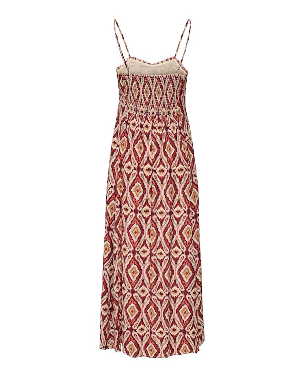 Vestido Comprido de Alças Finas com Decote Redondo Vermelho-4