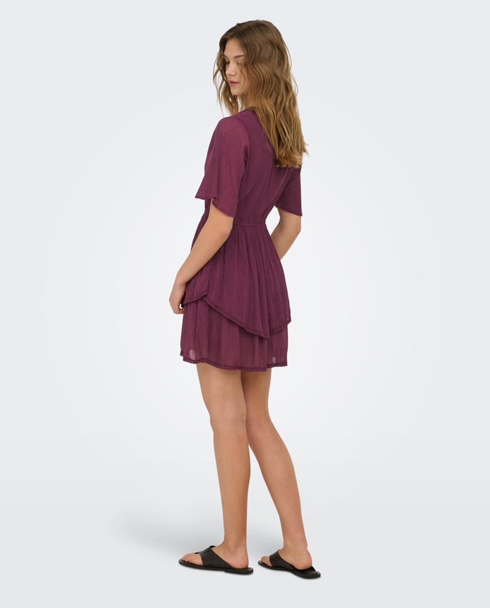 Vestido corto de manga francesa y cuello de pico de mujer - Only - Burdeos Burdeos-2