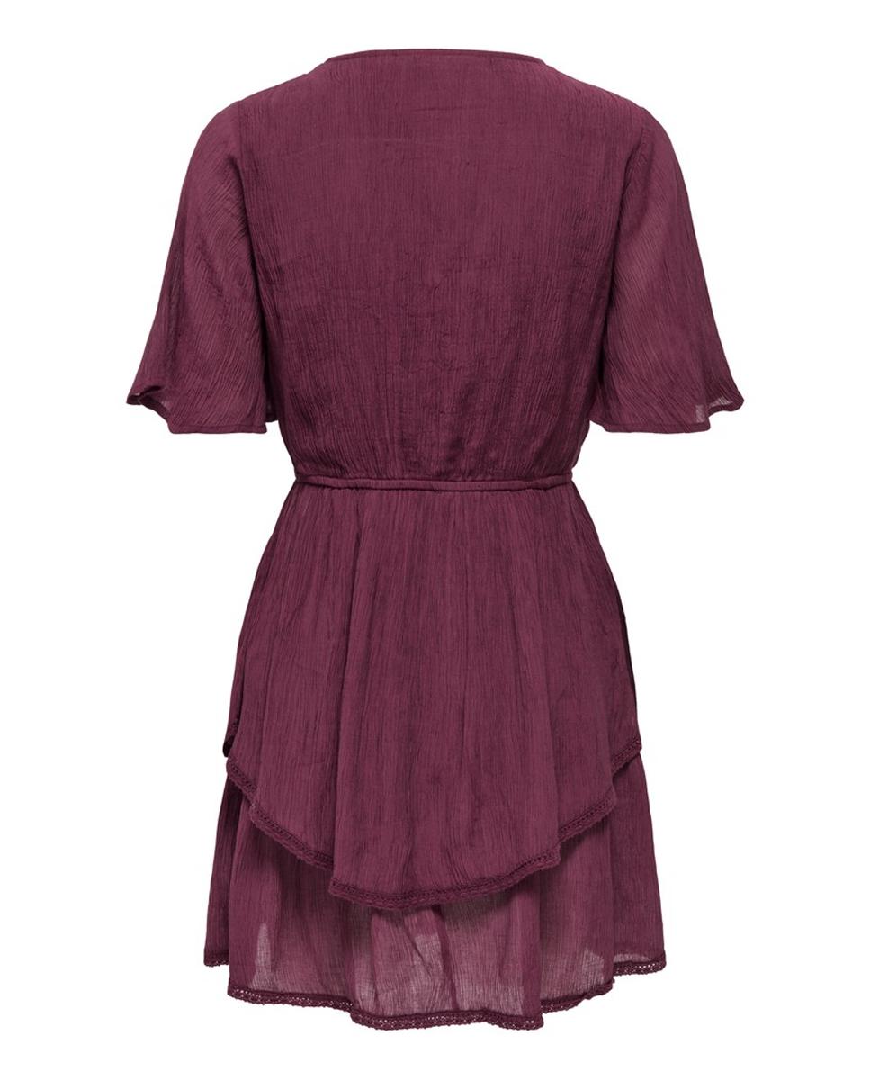 Vestido corto de manga francesa y cuello de pico de mujer - Only - Burdeos Burdeos-4