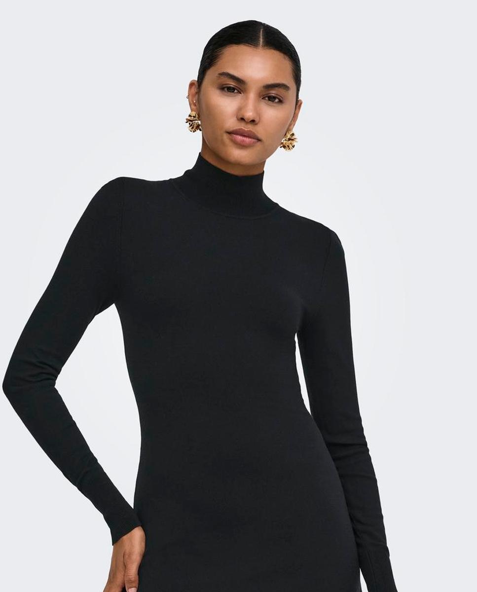 Vestido de punto con cuello alto y manga larga - Only - Negro Negro-4