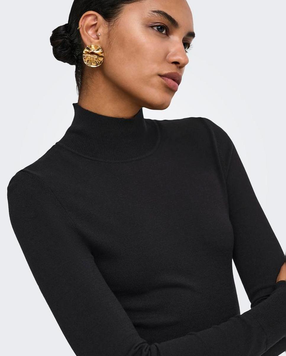 Vestido de punto con cuello alto y manga larga - Only - Negro Negro-5