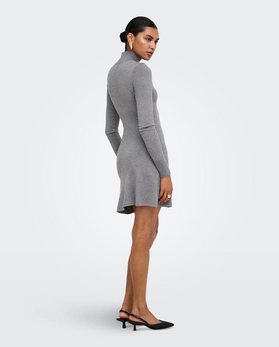 Vestido de punto con cuello alto y manga larga - Only - Gris Gris-2