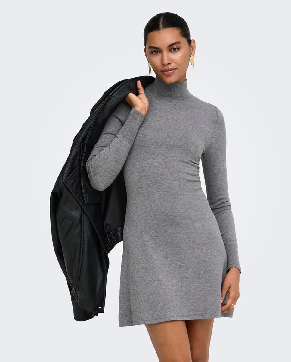 Vestido de punto con cuello alto y manga larga - Only - Gris Gris-3