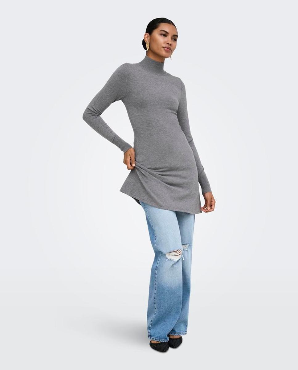 Vestido de punto con cuello alto y manga larga - Only - Gris Gris-4