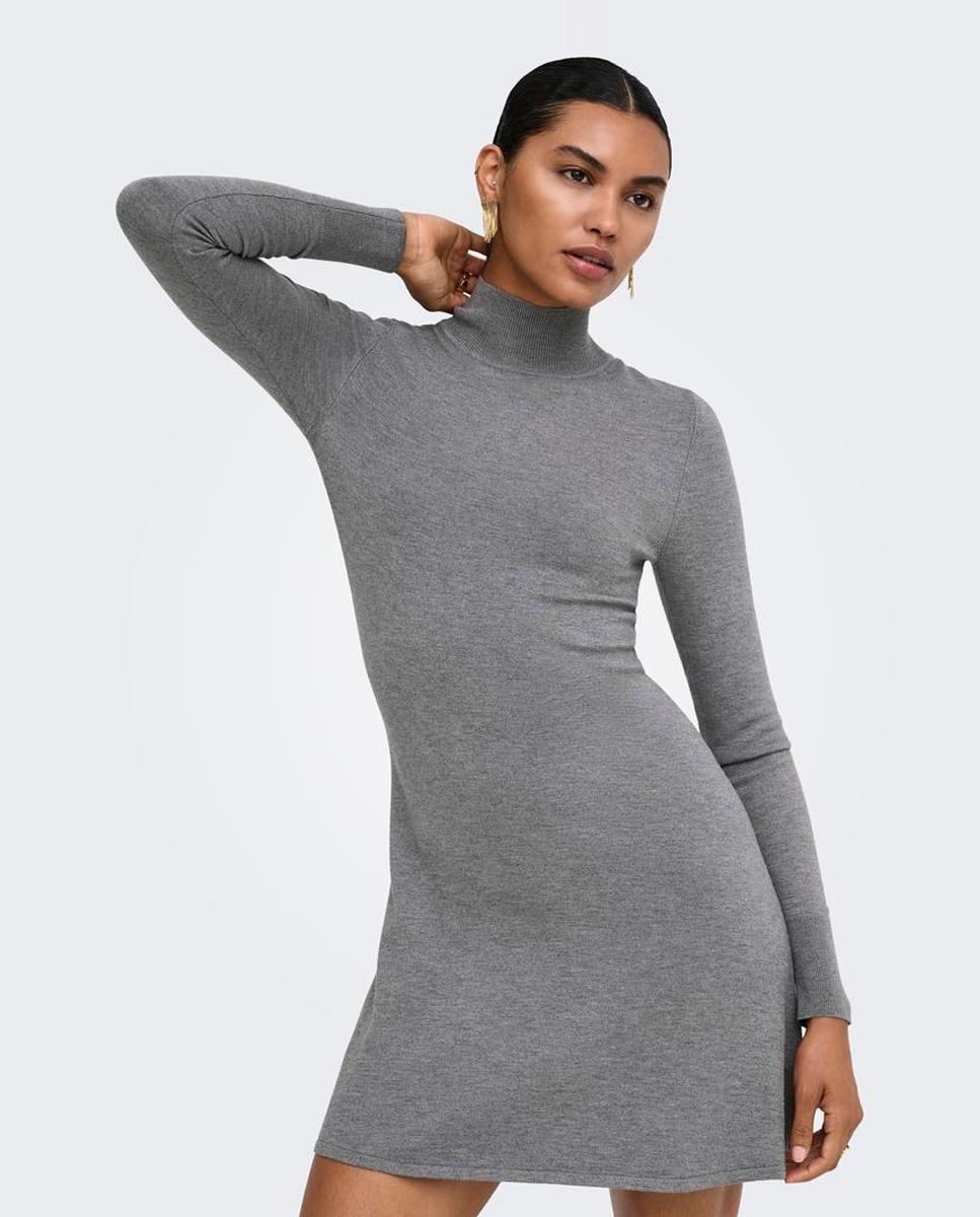 Vestido de punto con cuello alto y manga larga - Only - Gris Gris-5