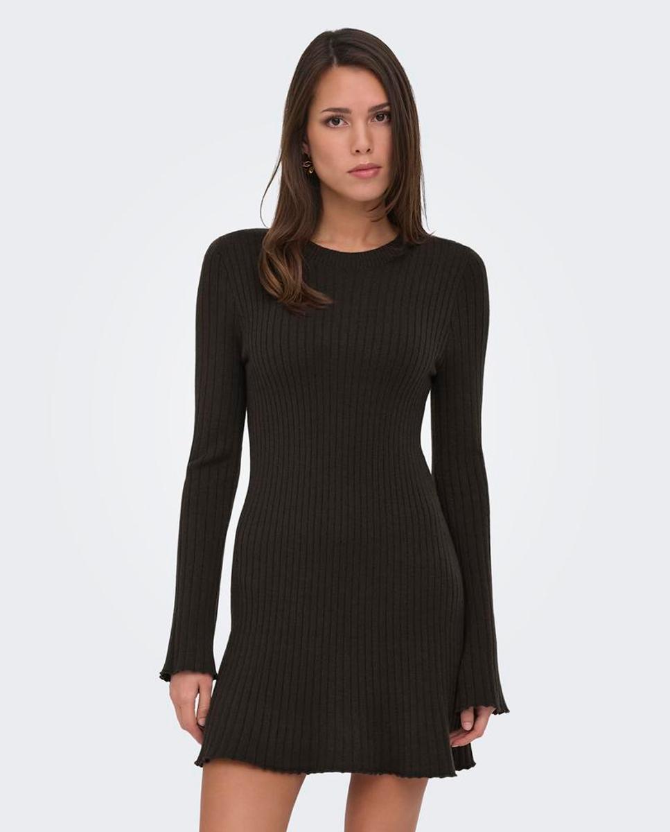 Vestido de punto con cuello redondo y manga larga - Only - Marrón oscuro Marrón oscuro-3