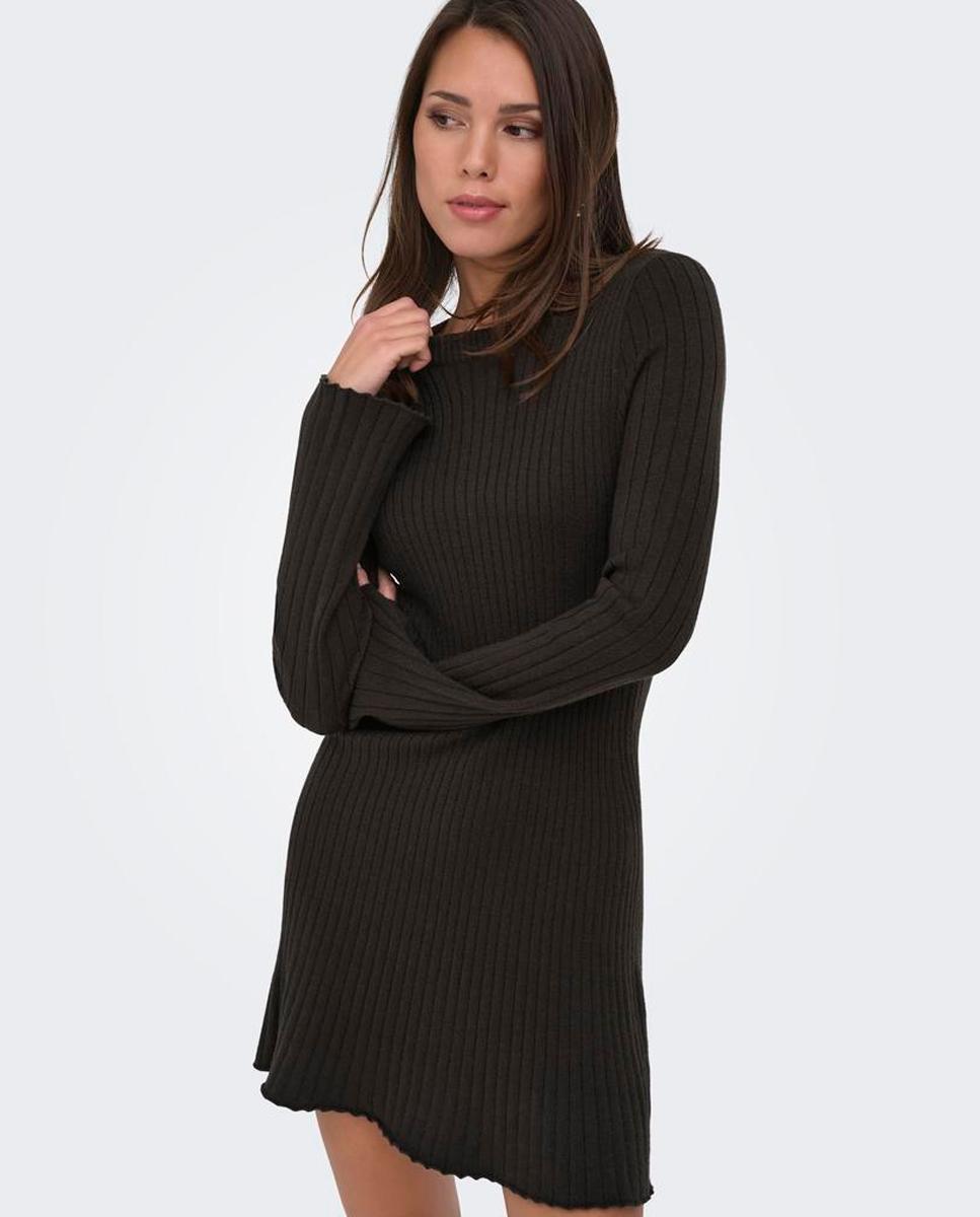 Vestido de punto con cuello redondo y manga larga - Only - Marrón oscuro Marrón oscuro-4