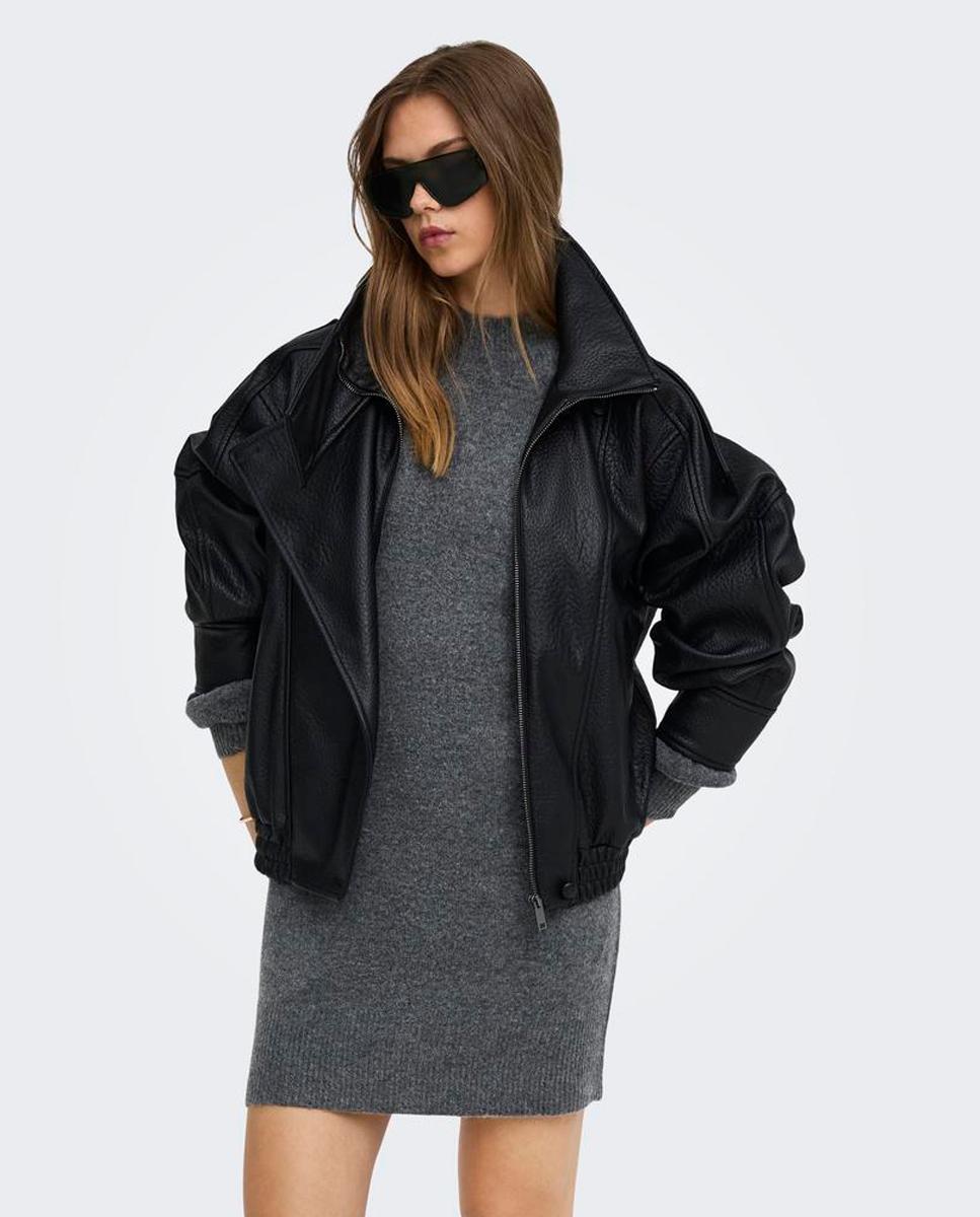 Imagen 3 de Vestido midi de punto con cuello alto - Only - Gris oscuro Gris oscuro