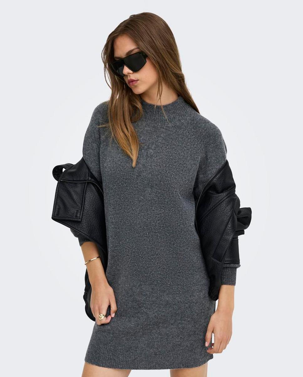 Imagen 4 de Vestido midi de punto con cuello alto - Only - Gris oscuro Gris oscuro