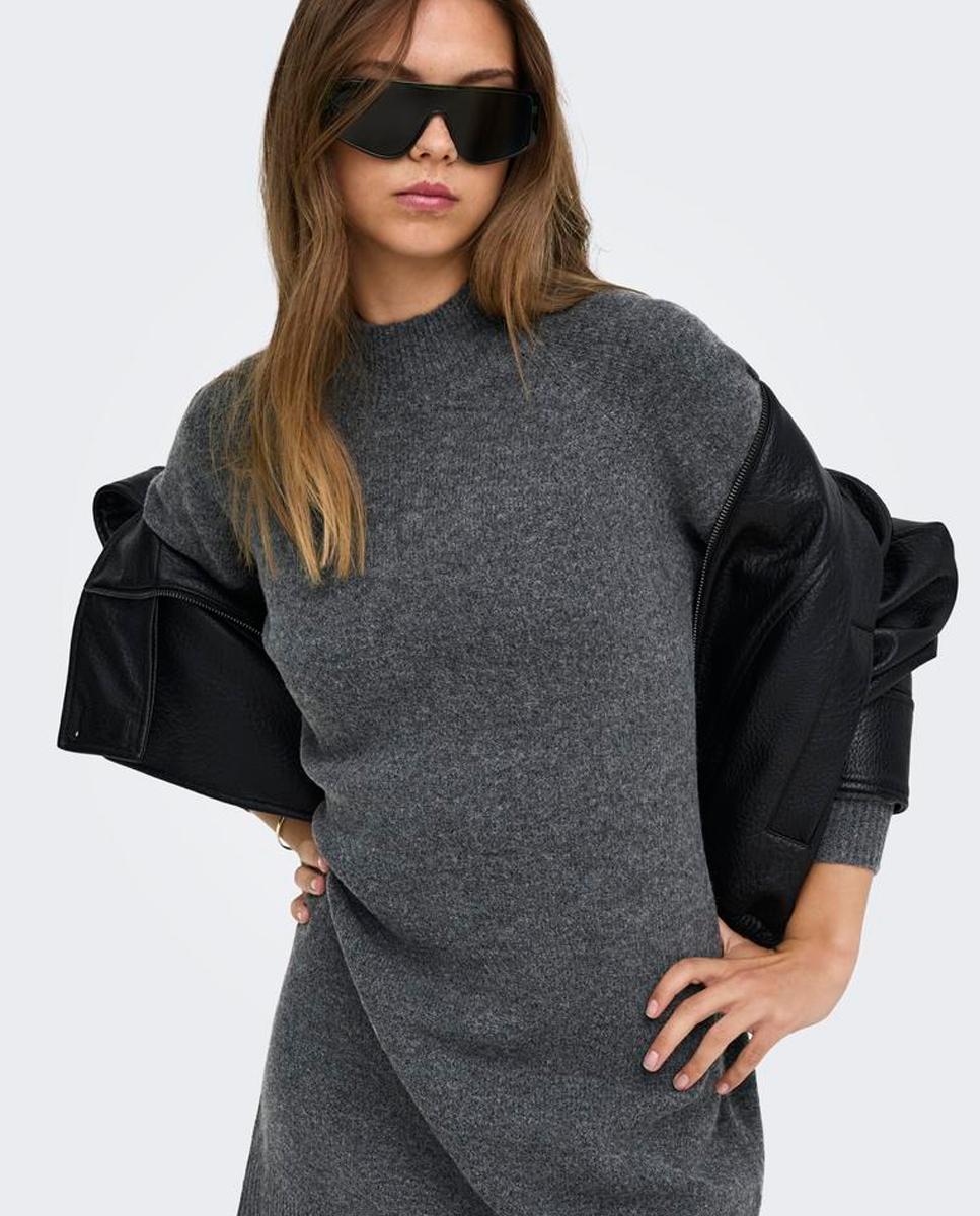 Imagen 5 de Vestido midi de punto con cuello alto - Only - Gris oscuro Gris oscuro