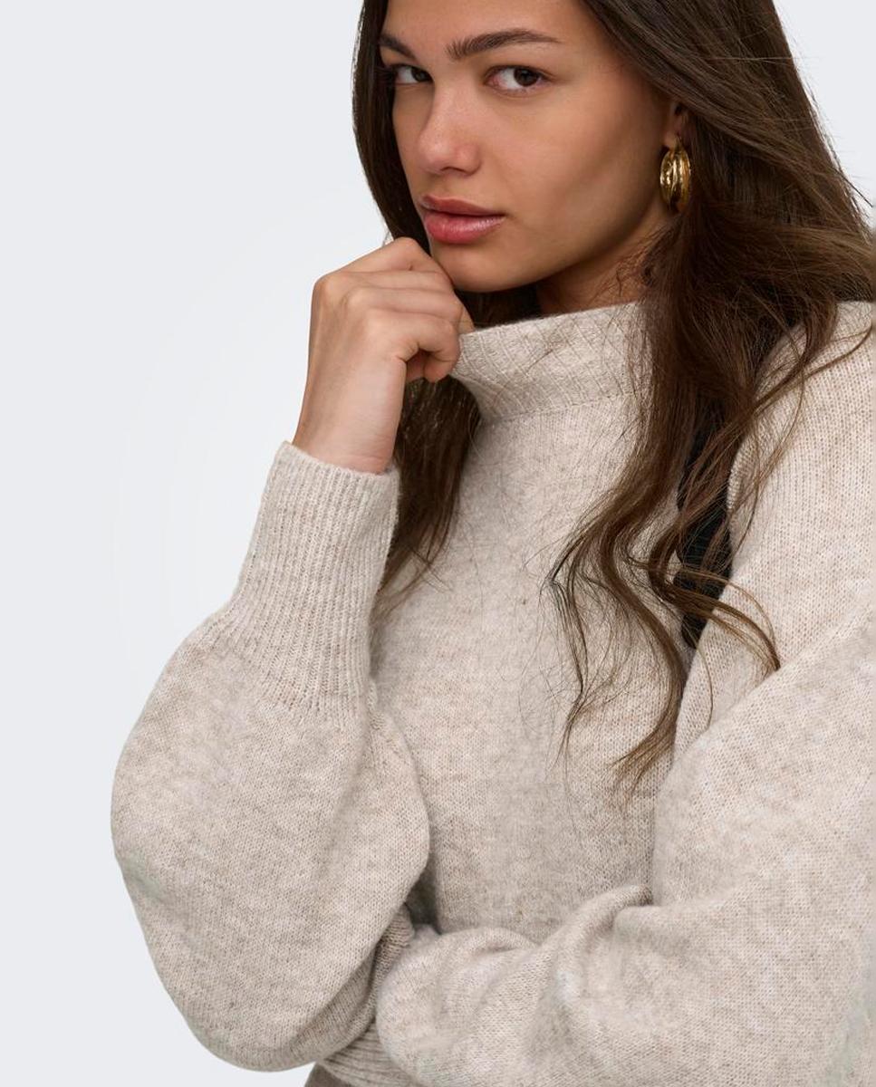 Imagen 6 de Vestido midi de punto con cuello alto - Only - Beige Beige