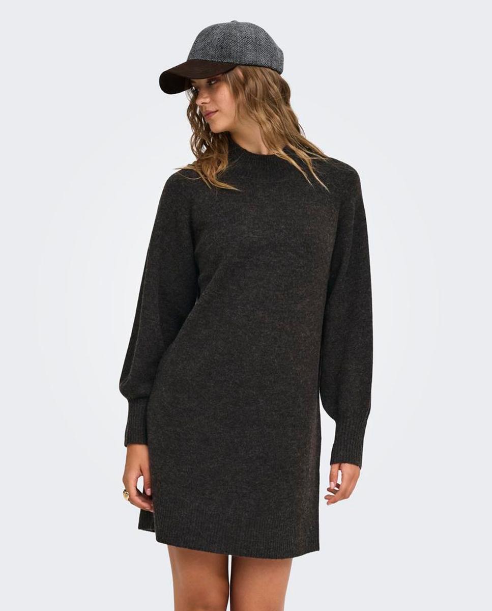 Vestido Midi de Malha com Gola Alta Castanho-escuro-3