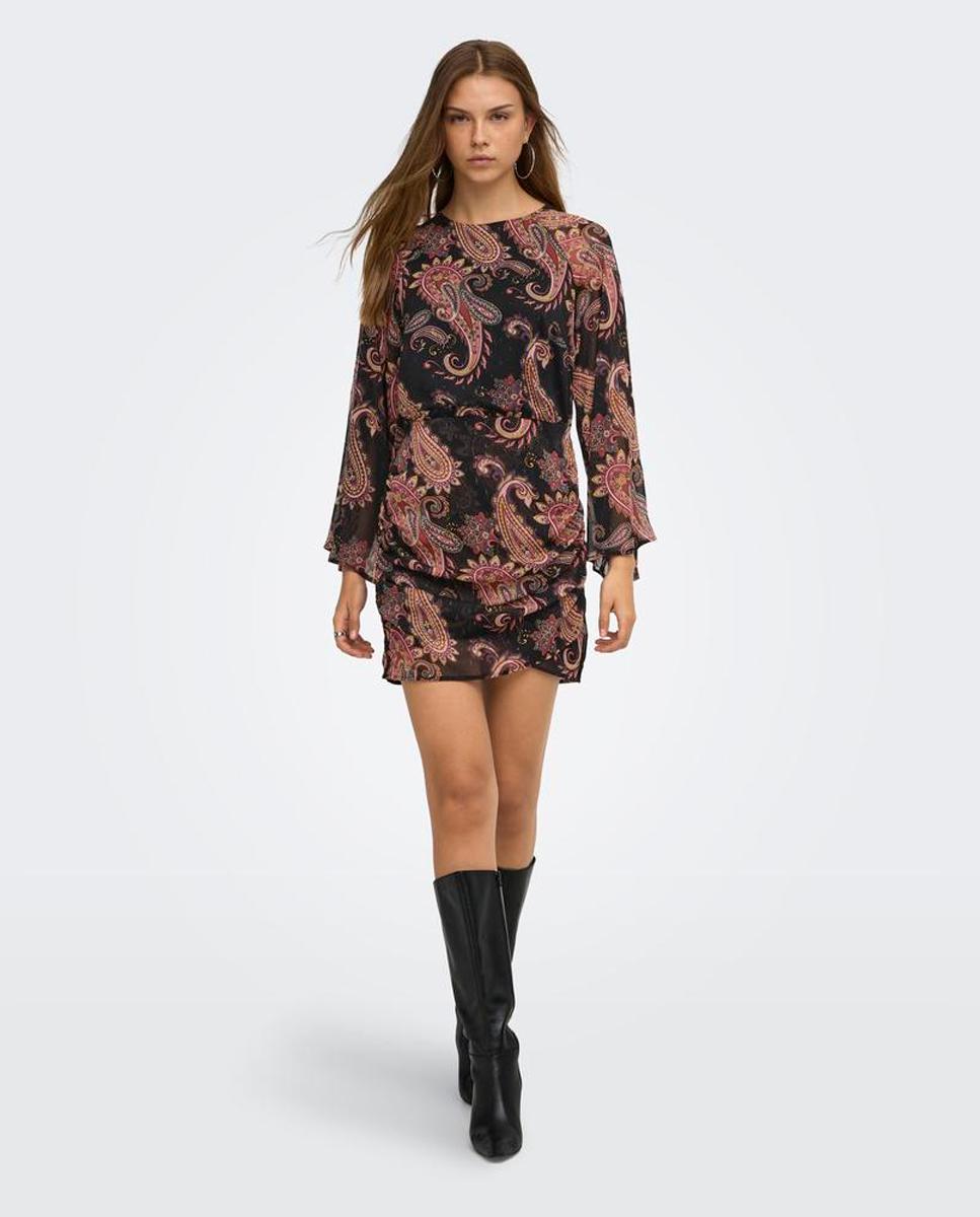 Imagen 0 de Vestido corto con cuello redondo y manga larga Negro