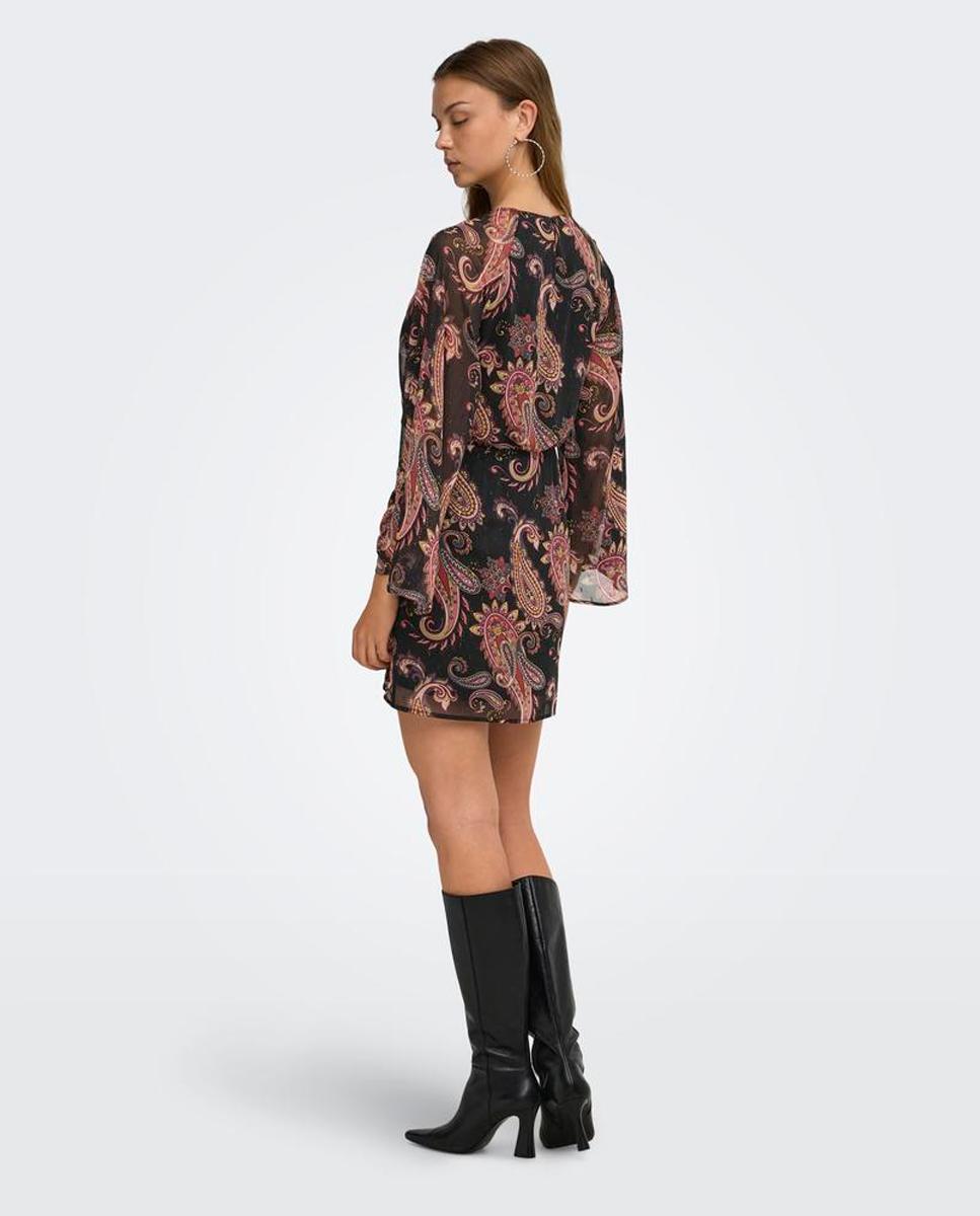 Vestido corto con cuello redondo y manga larga - Only - Negro Negro-2