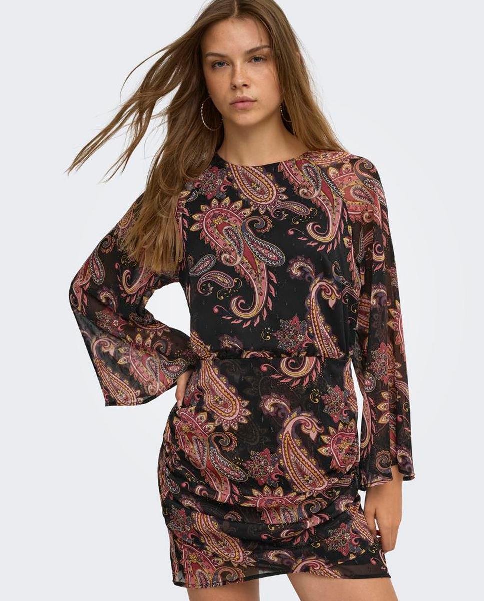 Vestido corto con cuello redondo y manga larga - Only - Negro Negro-5