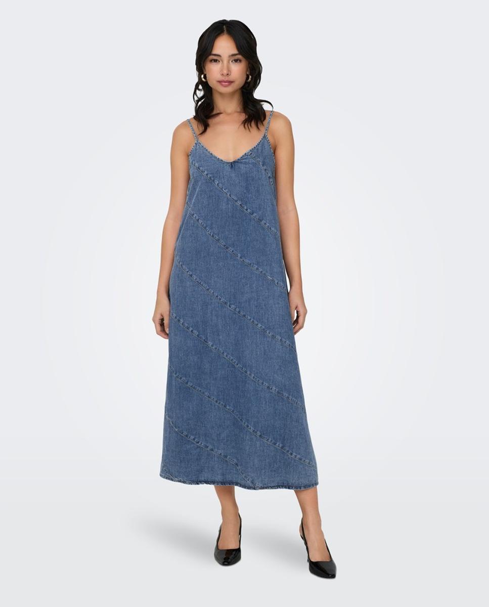 Imagen 0 de Vestido vaquero largo de tirante fino Azul