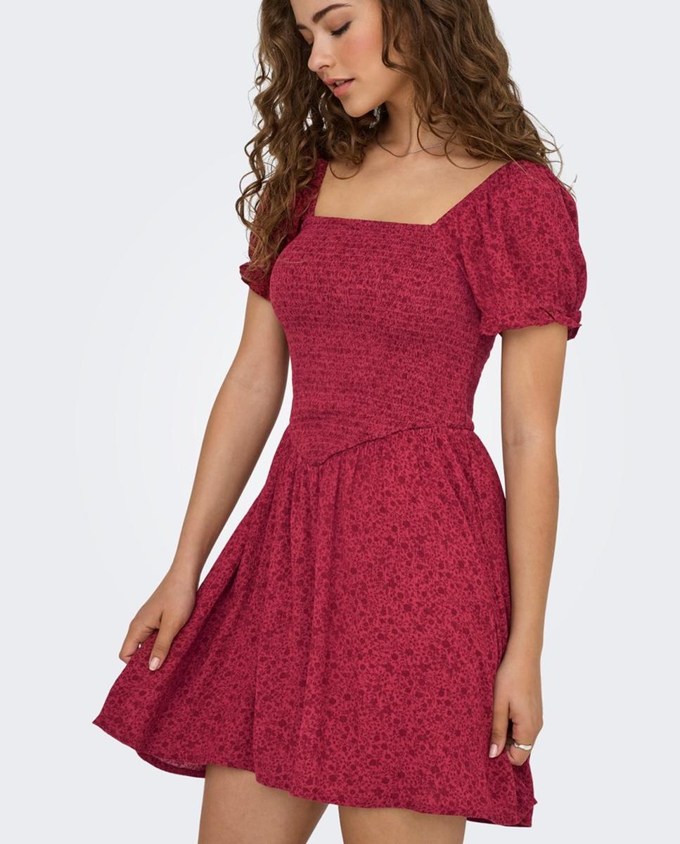 Vestido estampado corto de manga corta - Only - Rojo Rojo-1