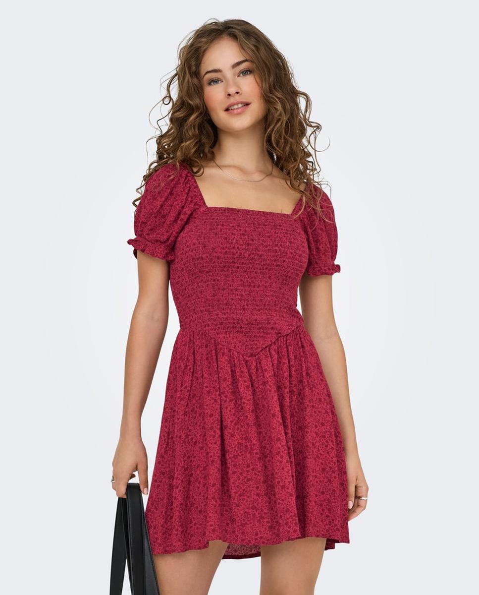Vestido estampado corto de manga corta - Only - Rojo Rojo-3