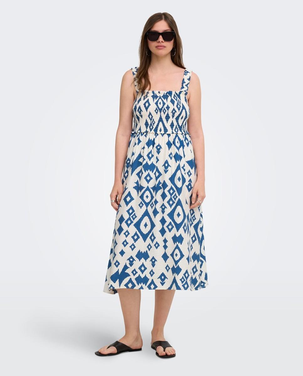 Imagen 0 de Vestido estampado largo de tirantes Azul