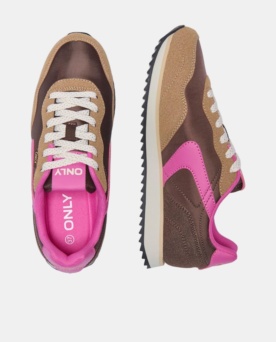Zapatilla de mujer con cordones y puntera redonda - Only - Marrón Marrón-3