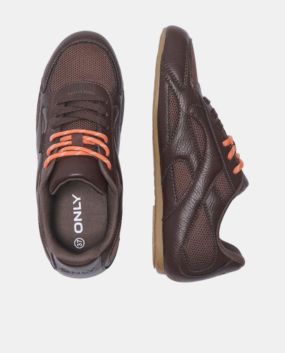 Zapatilla de mujer con cordones y puntera redonda - Only - Marrón Marrón-3