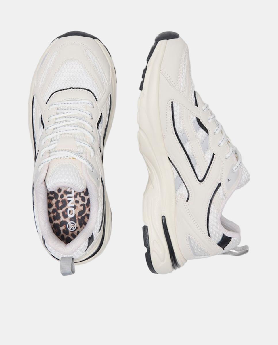 Zapatilla de mujer con cordones y detalle mesh - Only - Blanco Blanco-4