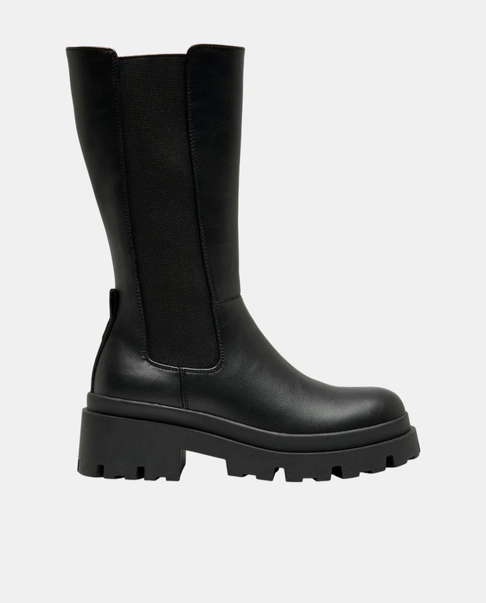 Bota de mujer de caña alta con puntera redonda - Only - Negro Negro-1
