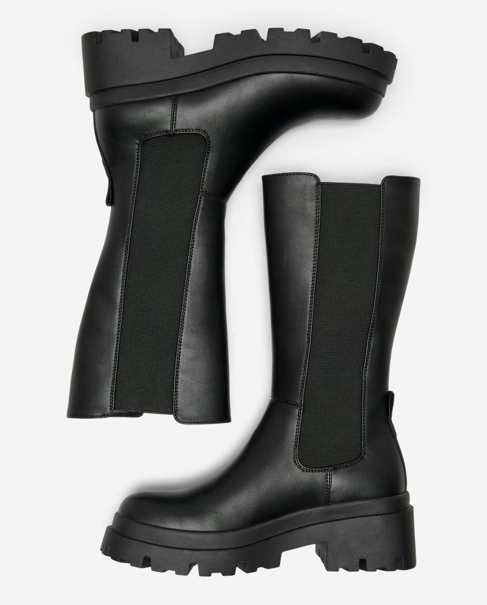 Bota de mujer de caña alta con puntera redonda - Only - Negro Negro-2