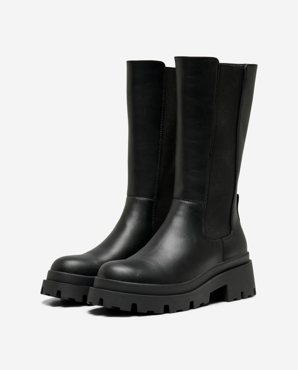 Bota de mujer de caña alta con puntera redonda - Only - Negro Negro-5