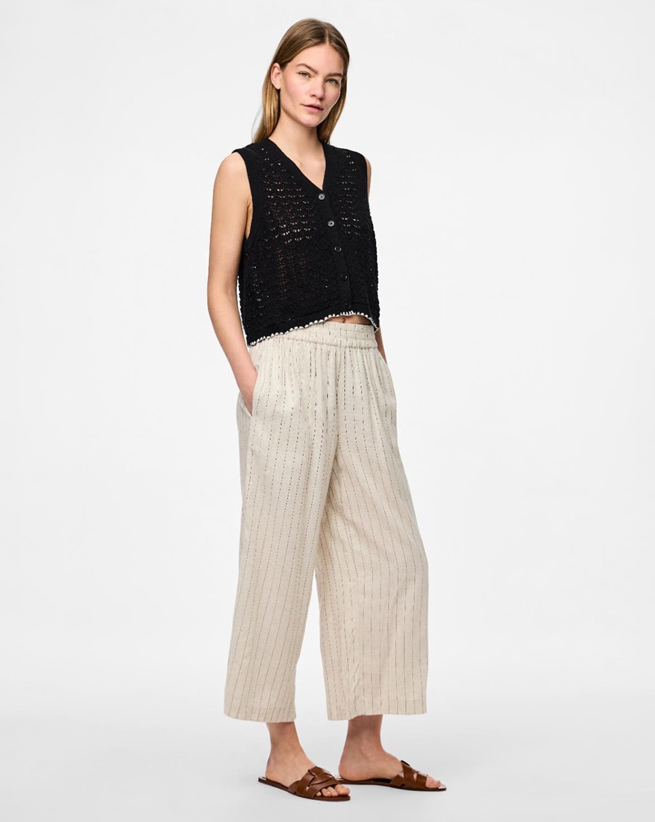 Pieces - Pantalón culotte de lino de mujer.
