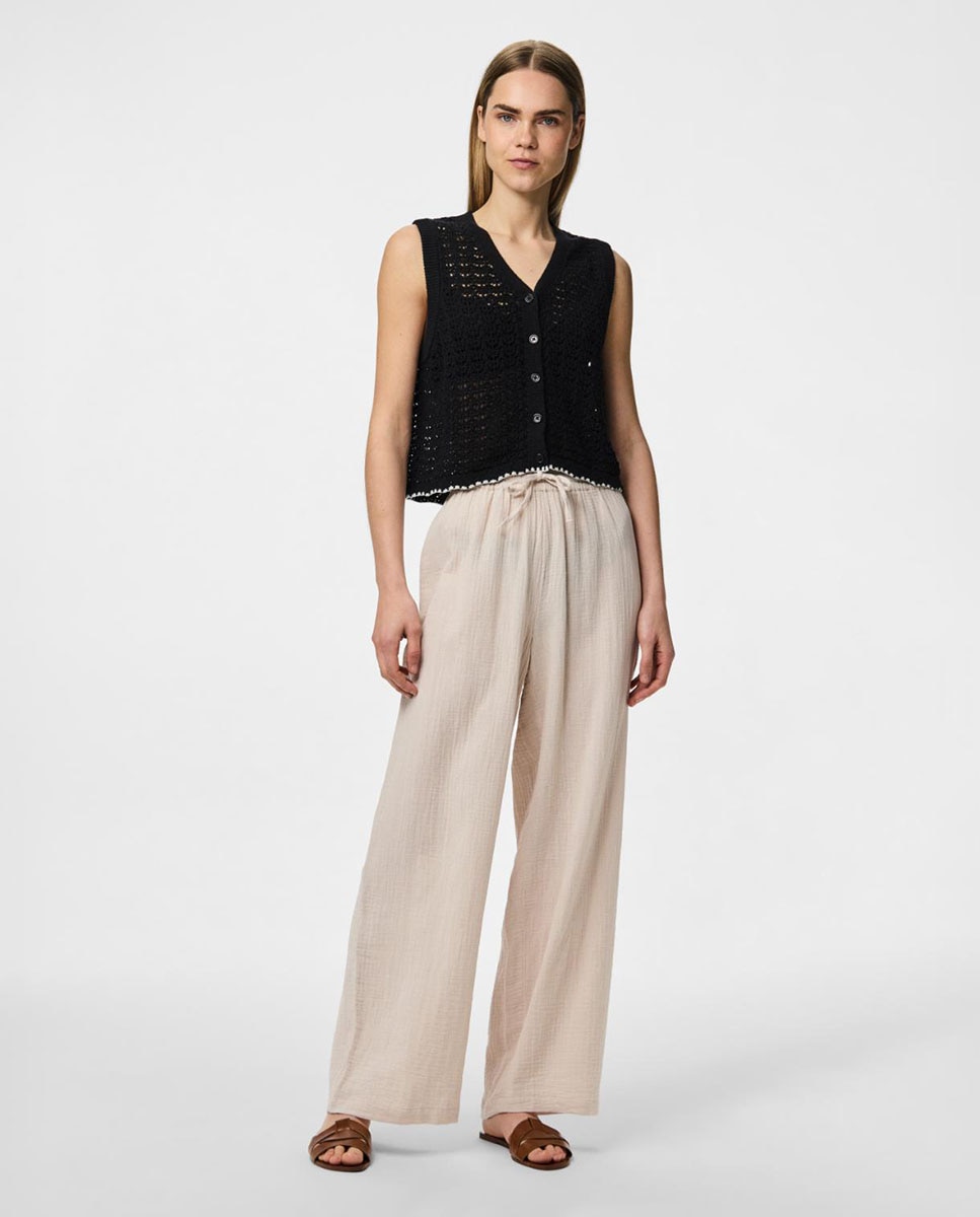 Pieces - Pantalón largo de algodón de mujer..