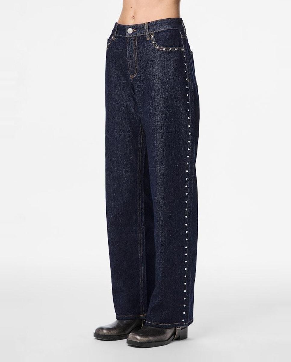 Jeans com Tachas Laterais Azul-marinho-4