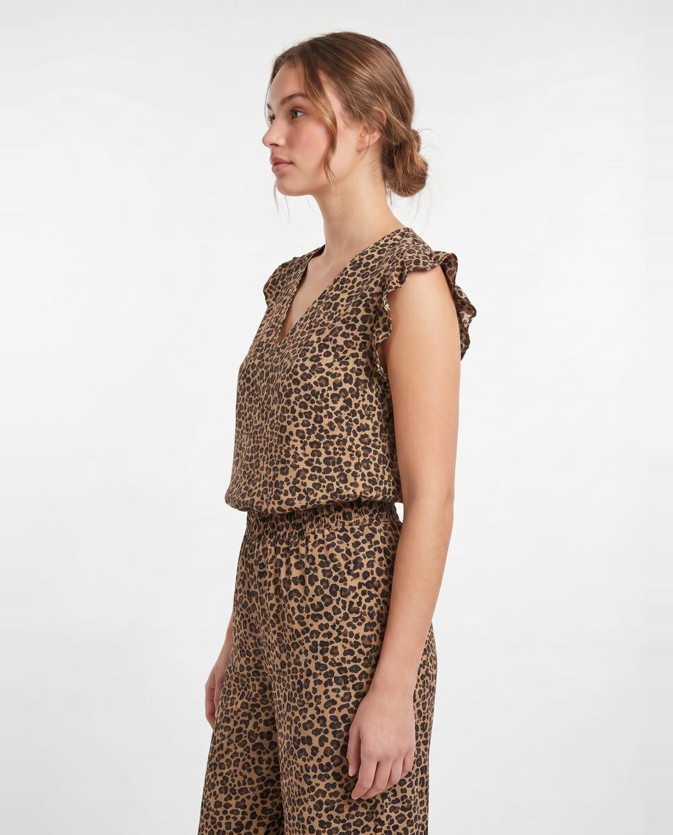 Calças Culotte com Animal Print Castanho-4