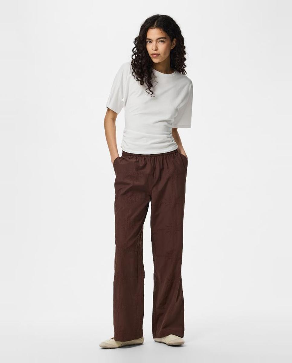 Pieces - Pantalón ancho de mujer con cintura elástica..