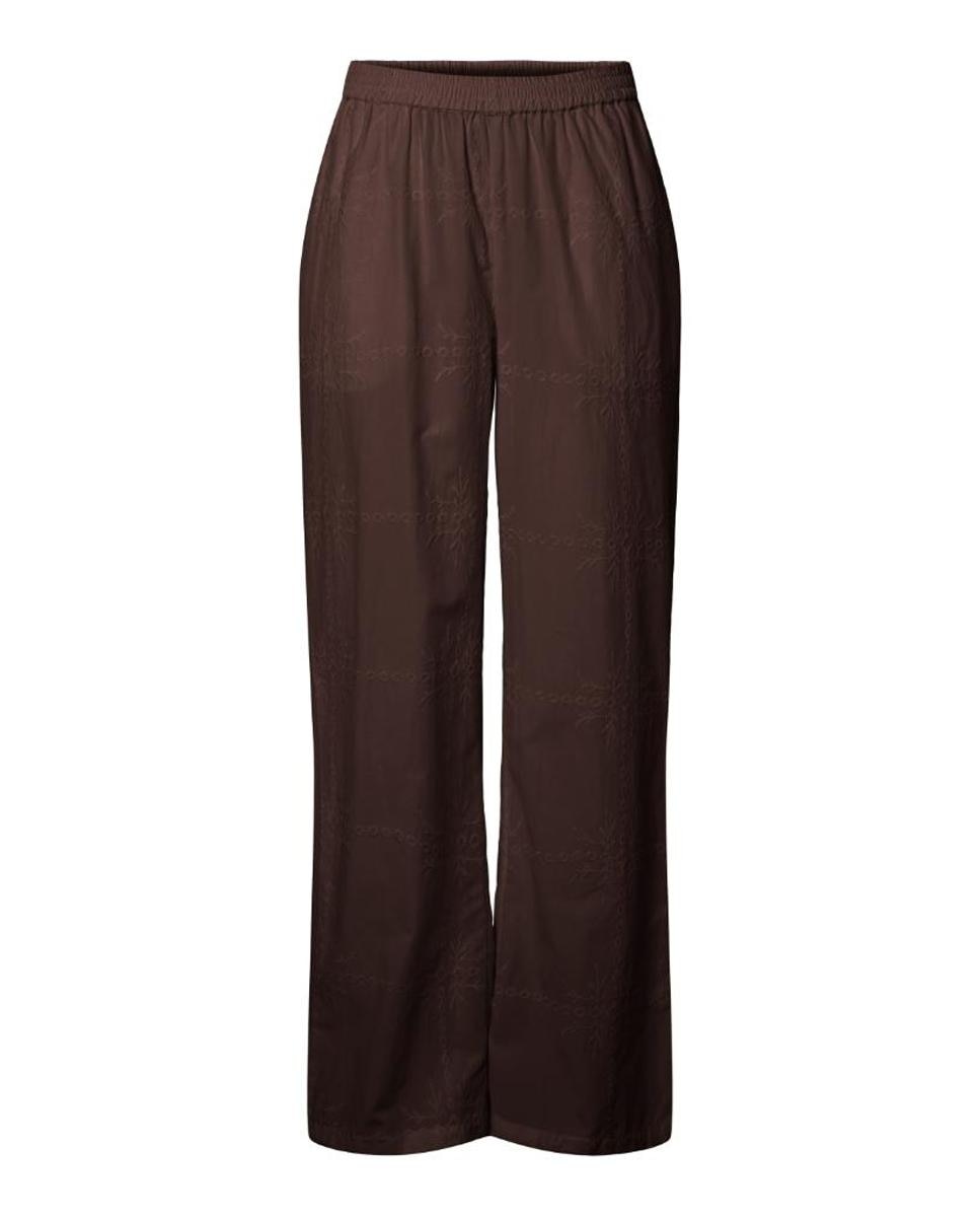 Pantalón ancho de mujer con cintura elástica. - Pieces - Marrón oscuro Marrón oscuro-5