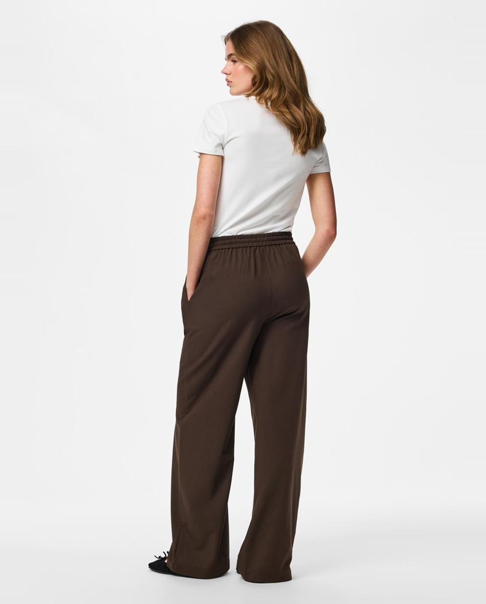 Pantalón de mujer wide leg con tiro alto - Pieces - Marrón oscuro Marrón oscuro-2