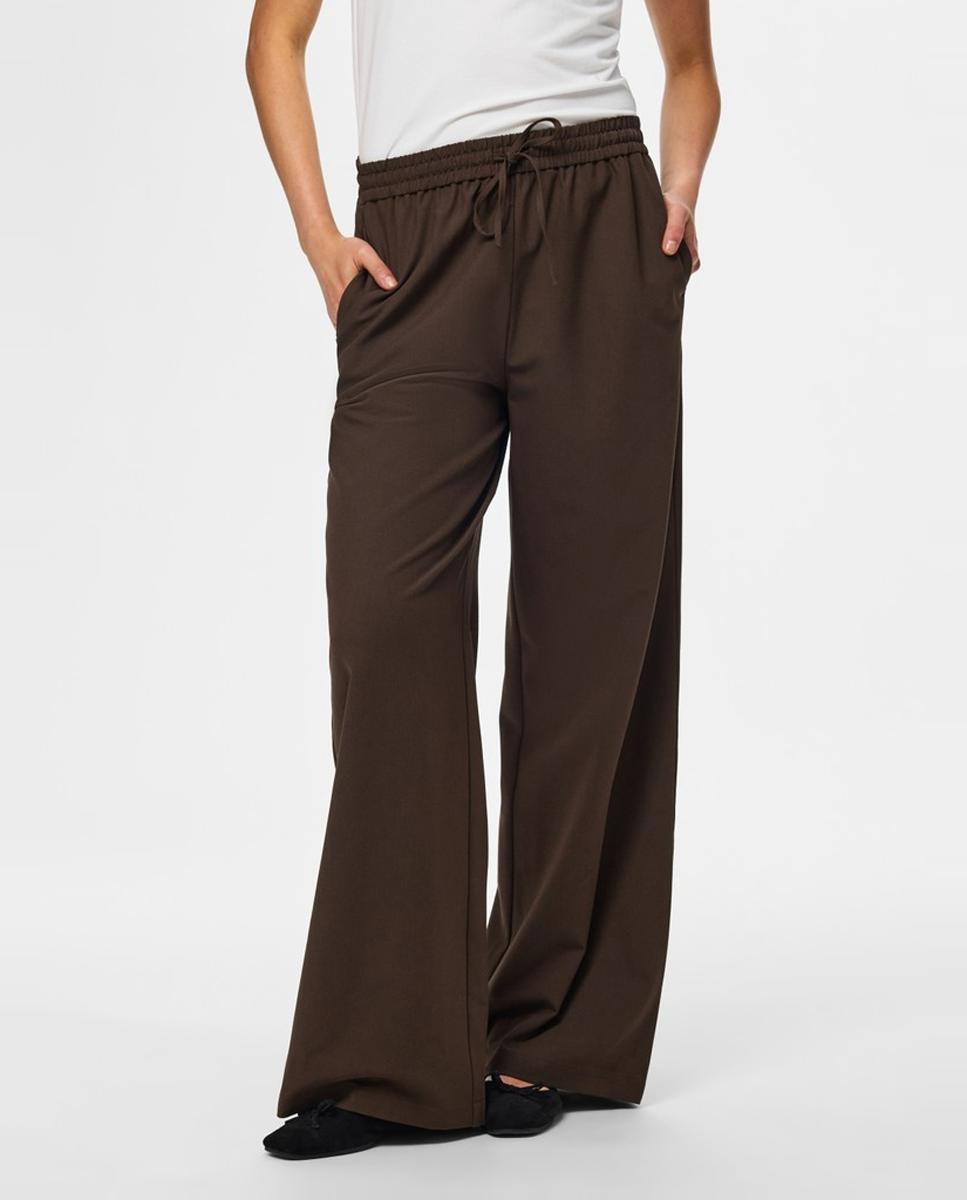 Pantalón de mujer wide leg con tiro alto - Pieces - Marrón oscuro Marrón oscuro-3