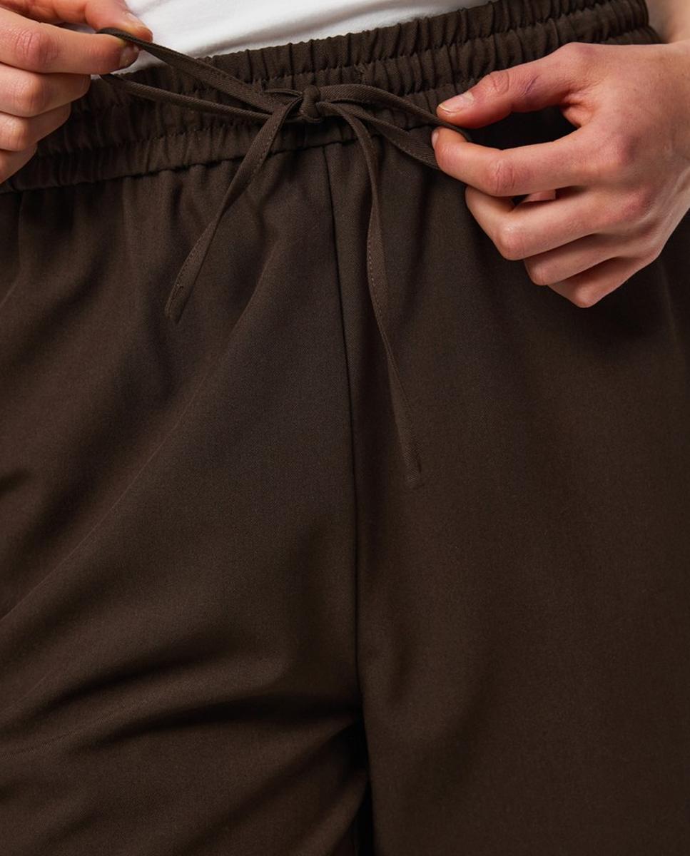 Pantalón de mujer wide leg con tiro alto - Pieces - Marrón oscuro Marrón oscuro-4