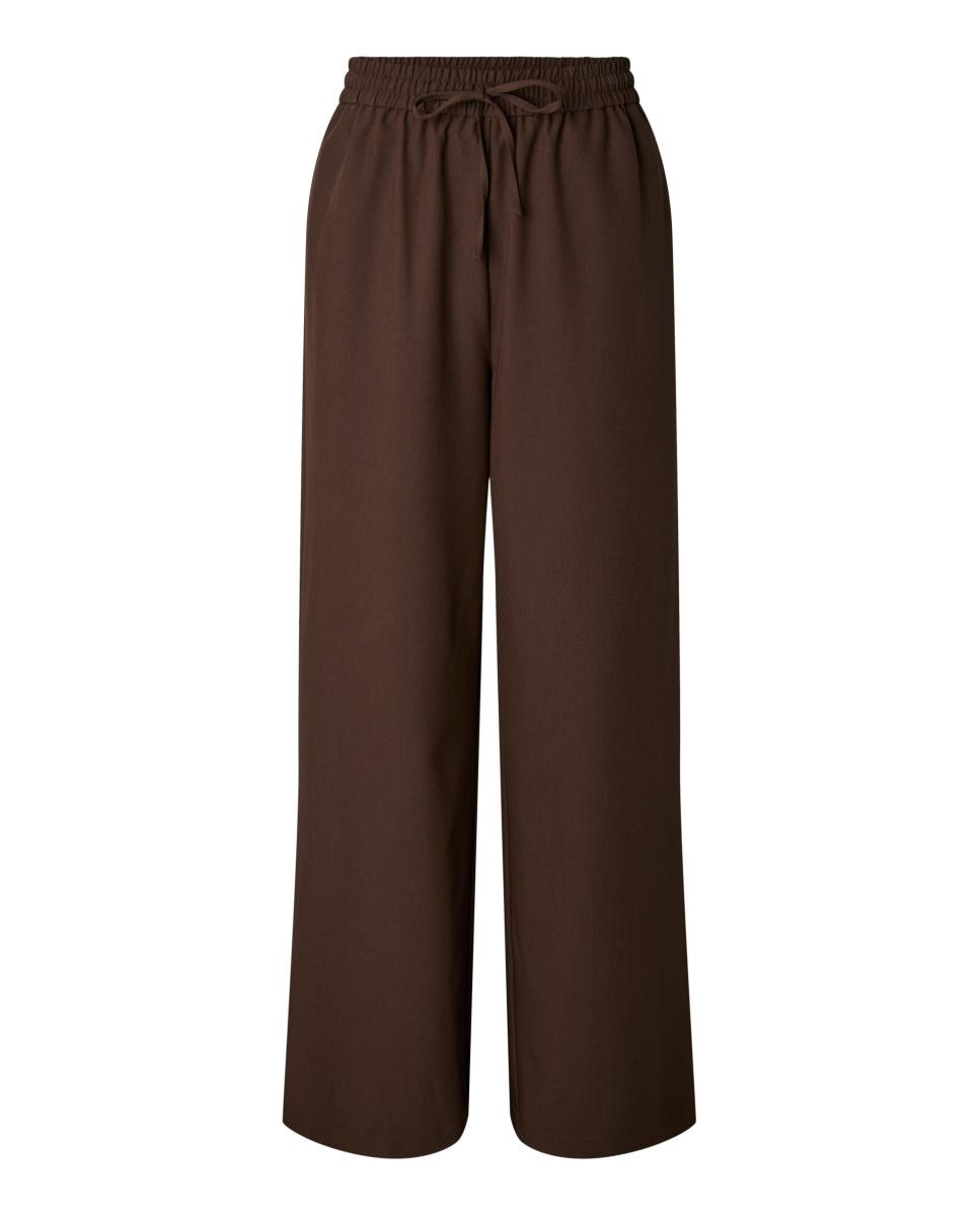 Pantalón de mujer wide leg con tiro alto - Pieces - Marrón oscuro Marrón oscuro-6