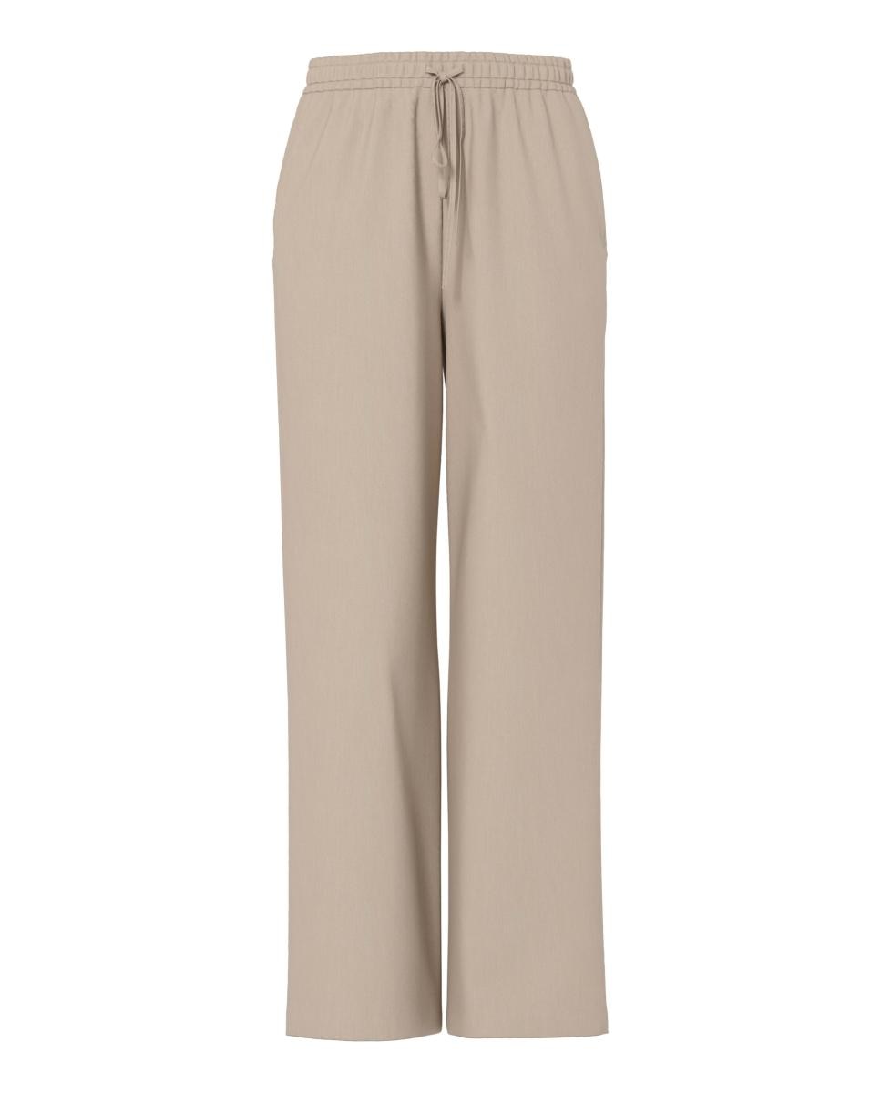 Calças Wide Leg com Cintura Subida Bege-5