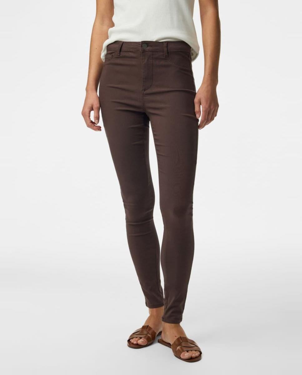 Pantalón skinny de mujer - Pieces - Marrón oscuro Marrón oscuro-3