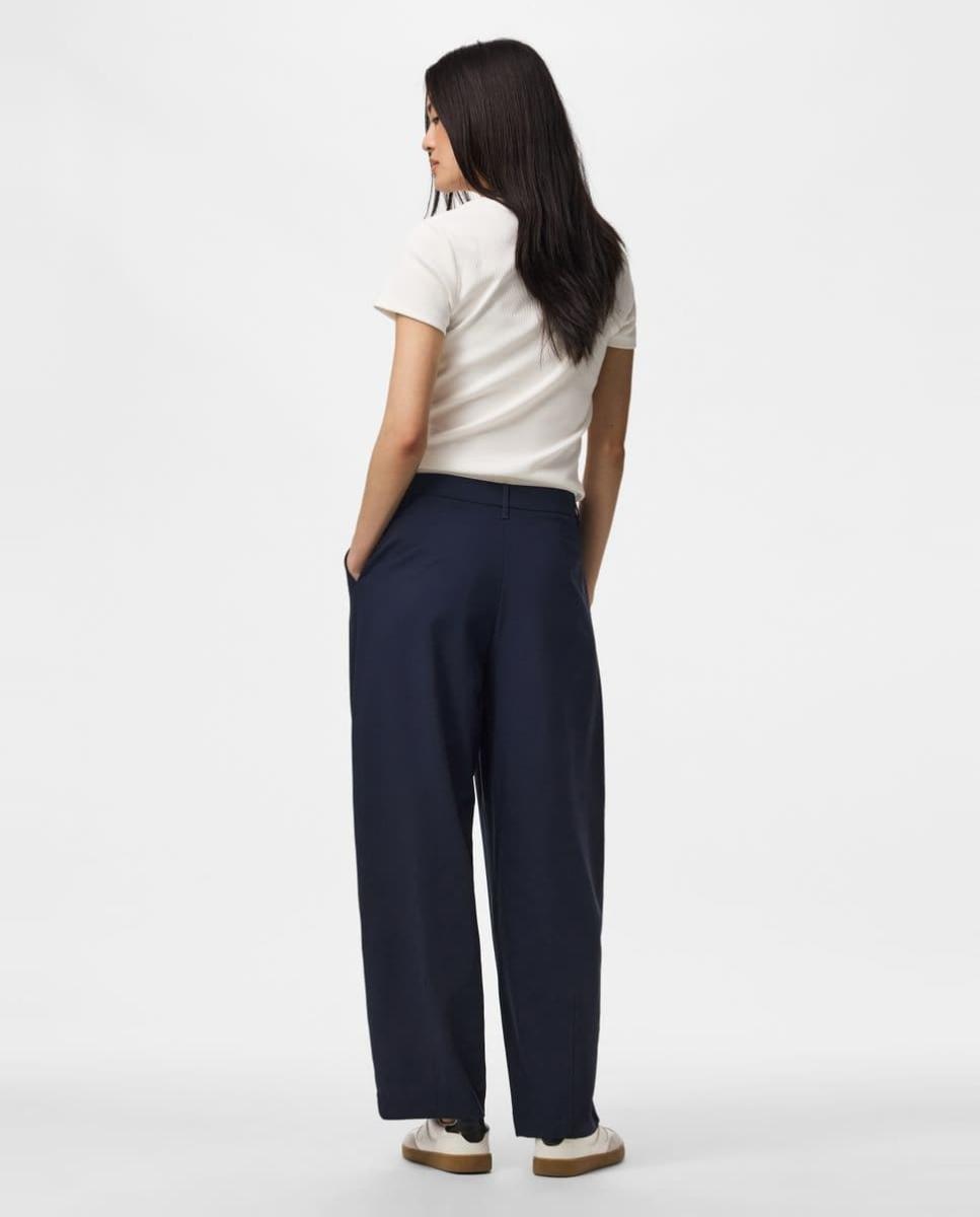 Pantalón de traje de mujer barrel fit con cintura media - Pieces - Azul marino Azul marino-2